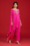 Buy_Megha Pitti_Pink Crepe Tassels, Sequins, Embroidery Pita And Zardozi Cape Kurta & Pant Set _Online_at_Aza_Fashions