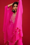 Shop_Megha Pitti_Pink Crepe Tassels, Sequins, Embroidery Pita And Zardozi Cape Kurta & Pant Set _Online_at_Aza_Fashions