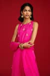 Shop_Megha Pitti_Pink Silk, Organza Embroidery, Sequins, Tassels Round Neck Zardozi Kurta Set _Online_at_Aza_Fashions