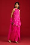 Megha Pitti_Pink Silk, Organza Embroidery, Sequins, Tassels Round Neck Zardozi Kurta Set _at_Aza_Fashions