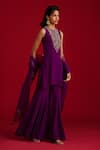 Megha Pitti_Purple Crepe Embroidery, Sequins, Tassels Round Neck Hand Kurta Sharara Set _Online_at_Aza_Fashions