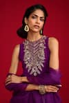 Buy_Megha Pitti_Purple Crepe Embroidery, Sequins, Tassels Round Neck Hand Kurta Sharara Set _Online_at_Aza_Fashions