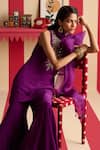 Megha Pitti_Purple Crepe Embroidery, Sequins, Tassels Round Neck Hand Kurta Sharara Set _at_Aza_Fashions