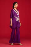 Megha Pitti_Purple Modal, Satin Zari, Sequins, Embroidery V-neck Hand Kurta And Pant Set _Online_at_Aza_Fashions