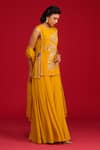 Megha Pitti_Mustard Crepe, Organza Embroidery, Sequins, Zardozi And Kurta Sharara Set _Online_at_Aza_Fashions
