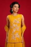 Buy_Megha Pitti_Mustard Crepe, Organza Embroidery, Sequins, Zardozi And Kurta Sharara Set _Online_at_Aza_Fashions