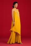Megha Pitti_Yellow Crepe Embroidery, Sequins, Tassels Pita And Hand Kurta & Flared Pant Set _Online_at_Aza_Fashions