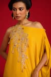 Buy_Megha Pitti_Yellow Crepe Embroidery, Sequins, Tassels Pita And Hand Kurta & Flared Pant Set _Online_at_Aza_Fashions