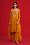 Buy_Megha Pitti_Mustard Crepe Embroidery, Zari, Sequins, Tassels Kalidar Zardozi And Kurta Set _at_Aza_Fashions
