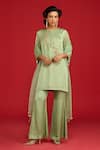 Buy_Megha Pitti_Green Modal, Satin Embroidery, Sequins Round Neck Kurta Set _at_Aza_Fashions