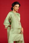 Megha Pitti_Green Modal, Satin Embroidery, Sequins Round Neck Kurta Set _Online_at_Aza_Fashions