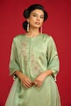 Buy_Megha Pitti_Green Modal, Satin Embroidery, Sequins Round Neck Kurta Set _Online_at_Aza_Fashions