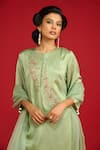 Shop_Megha Pitti_Green Modal, Satin Embroidery, Sequins Round Neck Kurta Set _Online_at_Aza_Fashions