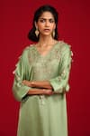 Megha Pitti_Green Modal, Satin Sequins, Zari, Tassels V-neck And Zardozi Embroidered Kurta Set _Online_at_Aza_Fashions