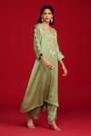 Shop_Megha Pitti_Green Modal, Satin Sequins, Zari, Tassels V-neck And Zardozi Embroidered Kurta Set _Online_at_Aza_Fashions