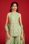 Buy_Megha Pitti_Green Silk, Organza Sequins, Zari, Tassels Round And Zardozi Embroidered Kurta Set _Online_at_Aza_Fashions