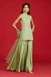 Shop_Megha Pitti_Green Silk, Organza Sequins, Zari, Tassels Round And Zardozi Embroidered Kurta Set _Online_at_Aza_Fashions