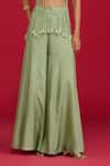 Megha Pitti_Green Silk, Organza Sequins, Tassels Round Embroidered Crop Top With Flared Pant _Online_at_Aza_Fashions