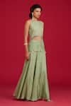 Buy_Megha Pitti_Green Silk, Organza Sequins, Tassels Round Embroidered Crop Top With Flared Pant _Online_at_Aza_Fashions