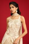 Megha Pitti_Ivory Modal, Satin, Crepe Sequins, Zari, Embroidery Corset Draped Skirt Set _Online_at_Aza_Fashions