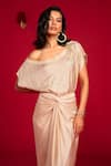 Buy_Megha Pitti_Beige Modal, Satin Sequins, Embroidery Off-shoulder Top With Draped Skirt _Online_at_Aza_Fashions
