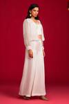 Megha Pitti_Ivory Linen, Satin, Organza Sequins, Piping Embroidered Jacket Pant Set _Online_at_Aza_Fashions
