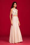 Buy_Megha Pitti_Ivory Silk Embroidery, Sequins, Tassels Round Neck Hand Crop Top With Pant _Online_at_Aza_Fashions