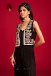 Megha Pitti_Black Modal, Satin, Organza Sequins, Hand Embroidered Jumpsuit With Jacket _Online_at_Aza_Fashions