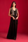 Buy_Megha Pitti_Black Modal, Satin, Organza Sequins, Hand Embroidered Jumpsuit With Jacket _at_Aza_Fashions