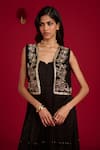 Buy_Megha Pitti_Black Modal, Satin, Organza Sequins, Hand Embroidered Jumpsuit With Jacket _Online_at_Aza_Fashions