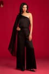 Buy_Megha Pitti_Black Modal, Satin, Organza Sequins, Embroidery One Hand Top And Pant Set _at_Aza_Fashions