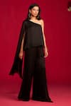 Megha Pitti_Black Modal, Satin, Organza Sequins, Embroidery One Hand Top And Pant Set _Online_at_Aza_Fashions