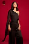 Buy_Megha Pitti_Black Modal, Satin, Organza Sequins, Embroidery One Hand Top And Pant Set _Online_at_Aza_Fashions