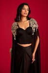 Megha Pitti_Black Modal, Satin Sweetheart , Open Embroidered Cape Skirt Set _Online_at_Aza_Fashions