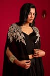 Buy_Megha Pitti_Black Modal, Satin Sweetheart , Open Embroidered Cape Skirt Set _Online_at_Aza_Fashions