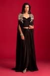 Buy_Megha Pitti_Black Modal, Satin Sweetheart , Open Embroidered Cape Skirt Set _at_Aza_Fashions