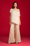 Megha Pitti_Ivory Modal, Satin, Organza Sequins, Embroidery Hand Top And Pant Set _Online_at_Aza_Fashions