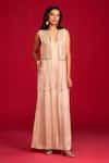 Buy_Megha Pitti_Gold Modal, Satin, Organza Sequins, And Pita Embroidered Jumpsuit With Jacket _at_Aza_Fashions
