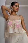 Buy_Maisolos_Ivory Net, Georgette Embroidery, Sequins Round Neck Crop Top Sharara Set _Online_at_Aza_Fashions
