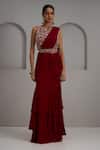 Maisolos_Red Georgette, Net Embroidery, Zari, Blouse With Pre-draped Lehenga Saree _at_Aza_Fashions