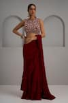 Buy_Maisolos_Red Georgette, Net Embroidery, Zari, Blouse With Pre-draped Lehenga Saree 