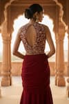 Shop_Maisolos_Red Georgette, Net Embroidery, Zari, Blouse With Pre-draped Lehenga Saree 