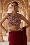 Buy_Maisolos_Red Georgette, Net Embroidery, Zari, Blouse With Pre-draped Lehenga Saree _Online