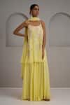 Buy_Maisolos_Yellow Net, Georgette Embroidery Scoop Neck Pastel Kurta Sharara Set _at_Aza_Fashions