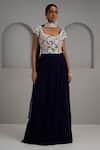 Buy_Maisolos_Navy Net, Georgette Embroidery Sweetheart Neck, Hand Anarkali With Dupatta _at_Aza_Fashions