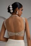 Maisolos_Ivory Georgette, Net Embroidery, Sequins, Zari Blouse With Pre-draped Saree _Online_at_Aza_Fashions