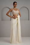 Shop_Maisolos_Ivory Georgette, Net Embroidery, Sequins, Zari Blouse With Pre-draped Saree _Online_at_Aza_Fashions