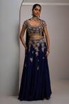 Buy_Maisolos_Navy Net, Georgette Embroidery, Zari, Metallic Thread Floral Blouse Skirt Set _at_Aza_Fashions
