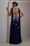 Shop_Maisolos_Navy Net, Georgette Embroidery, Zari, Metallic Thread Floral Blouse Skirt Set _at_Aza_Fashions