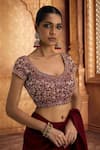 Buy_Maisolos_Maroon Net, Georgette Embroidery Sweetheart Neck, Blouse With Pre-stitched Saree _Online_at_Aza_Fashions